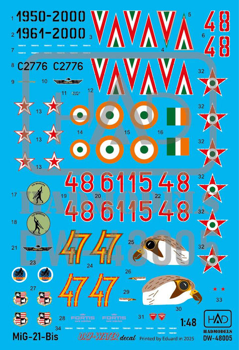 HAD Models DW-48005 1/48 MiG-21Bisdecal sheet