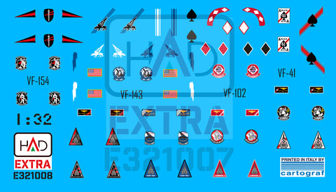 HAD Models E321008 1/32 F-14A/D helmet and dress sewing markings VF-143 VF-213 VF-41 decal sheet