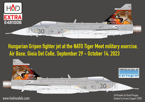 HAD Models E481006 1/48 Jas-39 Gripen Tigermeet 2023 HUNAF decal sheet