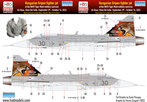 HAD Models E481006 1/48 Jas-39 Gripen Tigermeet 2023 HUNAF decal sheet