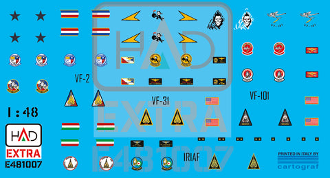 HAD Models E481007 1/48 F-14A/D helmet and dress sewing markings VF-2, VF-101, VF-31 decal sheet