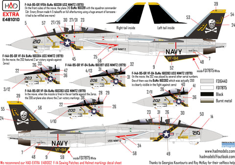 HAD Models E481010 1/48 F-14A VF-84 ?the final countdown” extended version decal sheet