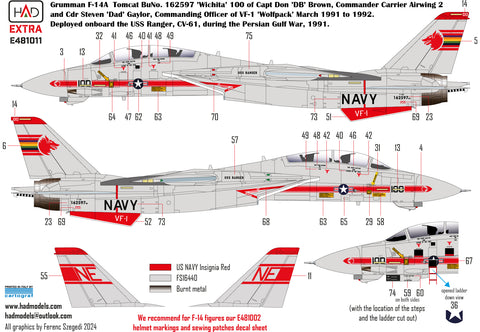 HAD Models E481011 1/48 F-14A VF-1 Wolfpack new extended version decal sheet