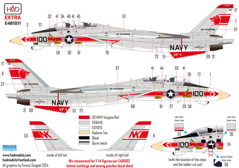 HAD Models E481011 1/48 F-14A VF-1 Wolfpack new extended version decal sheet