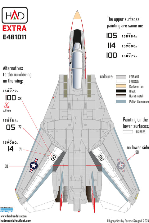 HAD Models E481011 1/48 F-14A VF-1 Wolfpack new extended version decal sheet