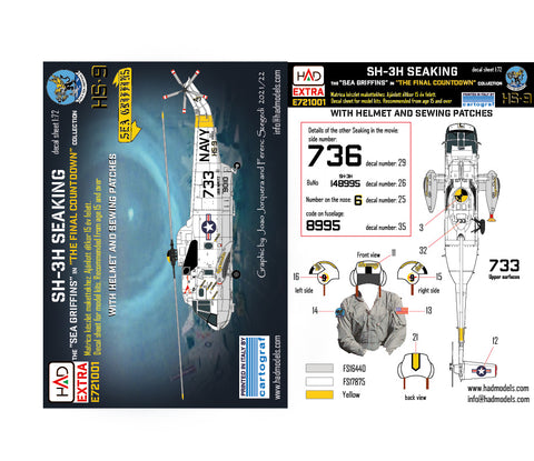 HAD Models E721001 1/72 SH-3H Seaking ”Final Countdown” movie collection Extended version decal sheet