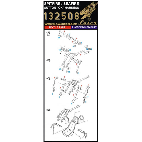 HGW Models 132508 1/32 Sutton "QK" Harness pre-cut (laser) | Spitfire / Seafire