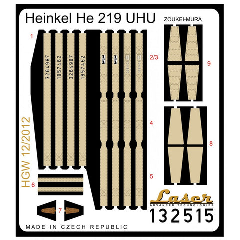 HGW Models 132515 1/32 Heinkel He 219 UHU pre-cut (laser) | Zoukei-Mura