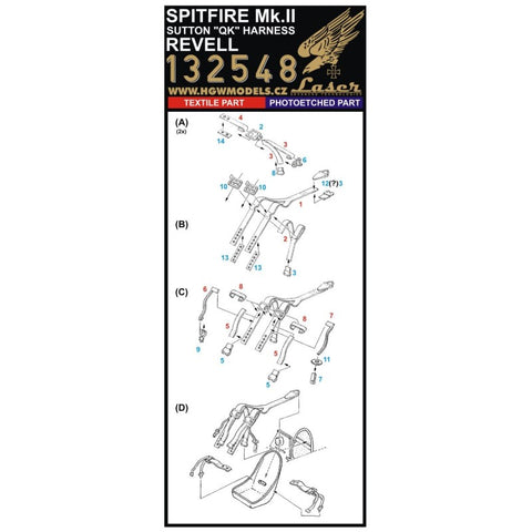 HGW Models 132548 1/32 Spitfire Mk.II / Sutton "QS" Harness pre-cut (laser) | Revell