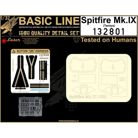 HGW Models 132801 1/32 Spitfire Mk.IX BASIC LINE: seatbelts + masks | Tamiya