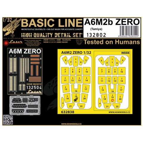 HGW Models 132802 1/32 A6M2 ZERO BASIC LINE: seatbelts + masks | Tamiya