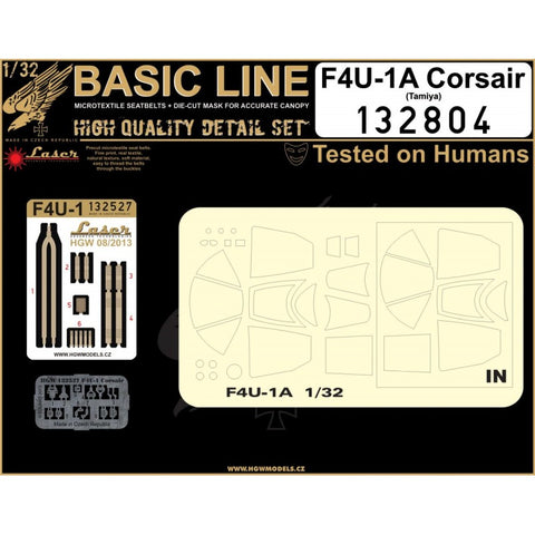 HGW Models 132804 1/32 F4U-1 Corsair BASIC LINE: seatbelts + masks | Tamiya