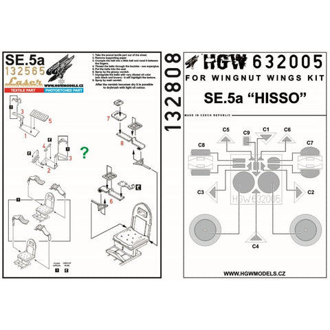 HGW Models 132808 1/32 SE.5a BASIC LINE: seatbelts + masks | WnW