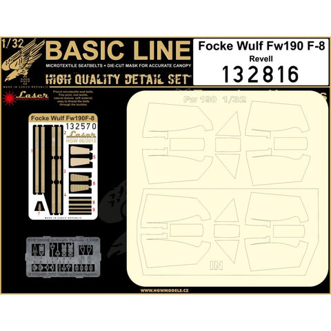 HGW Models 132816 1/32 Focke-Wulf Fw 190F-8 BASIC LINE: seatbelts + masks | Revell