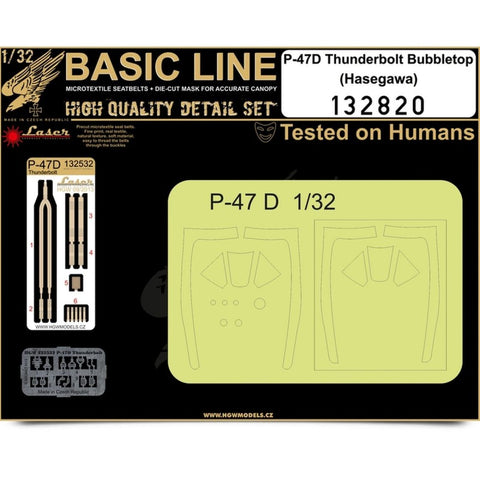 HGW Models 132820 1/32 P-47D Thunderbolt Bubbletop BASIC LINE: seatbelts + masks | Hasegawa