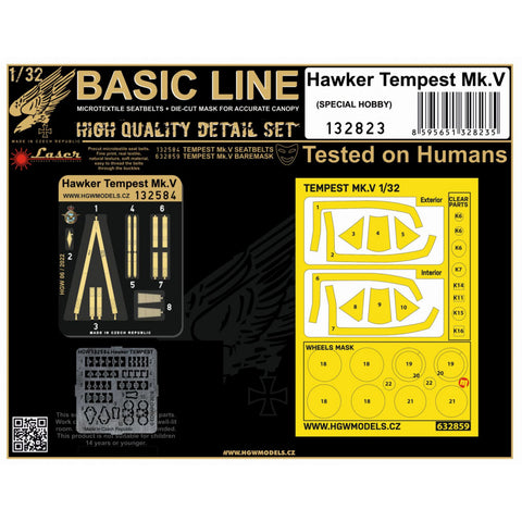 HGW Models 132823 1/32 Hawker Tempest Mk.V BASIC LINE: seatbelts + masks | Special Hobby