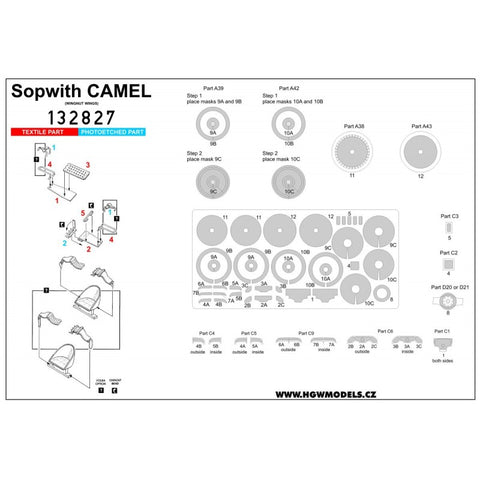 HGW Models 132827 1/32 Sopwith Camel BASIC LINE: seatbelts + masks | Wingnut Wings