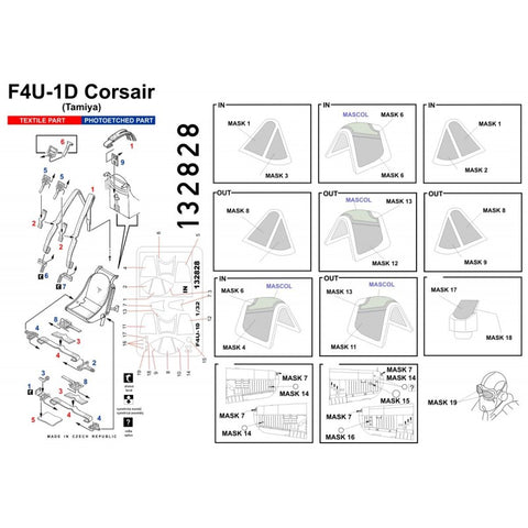 HGW Models 132828 1/32 F4U-1D Corsair BASIC LINE: seatbelts + masks | Tamiya