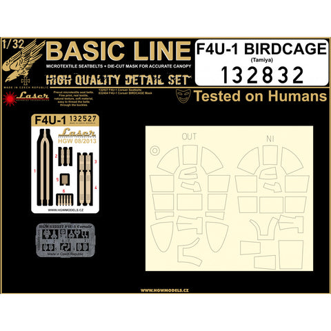 HGW Models 132832 1/32 F4U-1 Birdcage BASIC LINE: seatbelts + masks | Tamiya