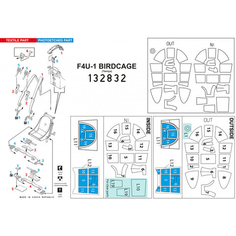 HGW Models 132832 1/32 F4U-1 Birdcage BASIC LINE: seatbelts + masks | Tamiya