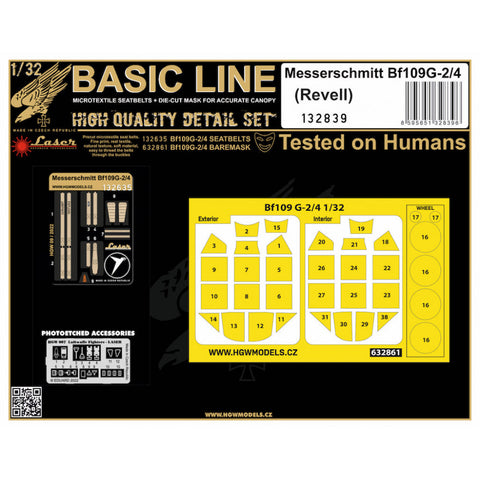 HGW Models 132839 1/32 Messerschmitt Bf109G-2/4 BASIC LINE: seatbelts + masks | Revell