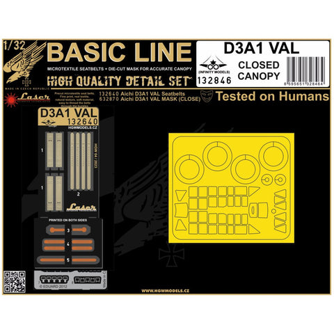 HGW Models 132846 1/32 D3A1 VAL (CLOSED CANOPY) BASIC LINE: seatbelts + masks | Infinity Models