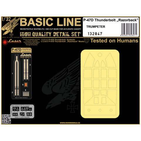 HGW Models 132847 1/32 P-47D Thunderbolt Razorback BASIC LINE: seatbelts + masks | Trumpeter