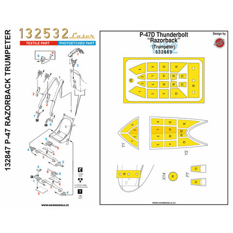 HGW Models 132847 1/32 P-47D Thunderbolt Razorback BASIC LINE: seatbelts + masks | Trumpeter