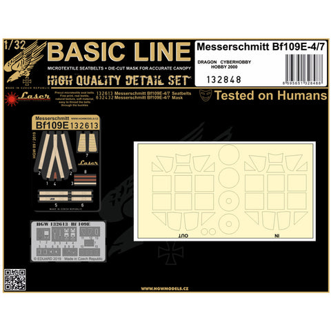 HGW Models 132848 1/32 Bf 109E-4/7 BASIC LINE: seatbelts + masks | Dragon, Cyber Hobby, Hobby 2000