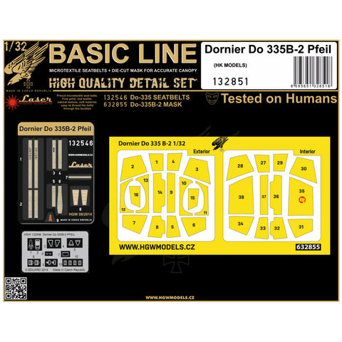 HGW Models 132851 1/32 Do335B-2 Pfeil BASIC LINE: seatbelts + masks | HK Models