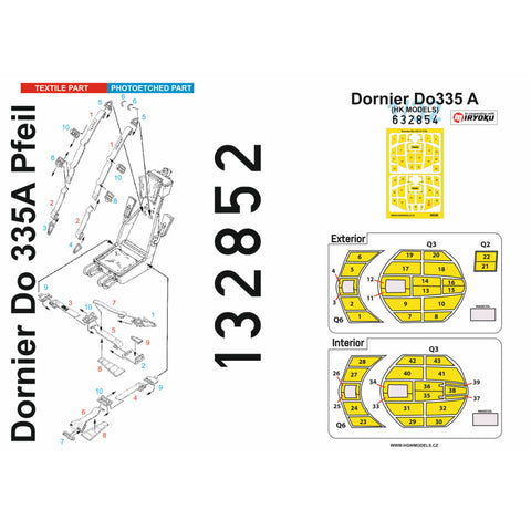 HGW Models 132852 1/32 Do335A Pfeil BASIC LINE: seatbelts + masks | HK Models