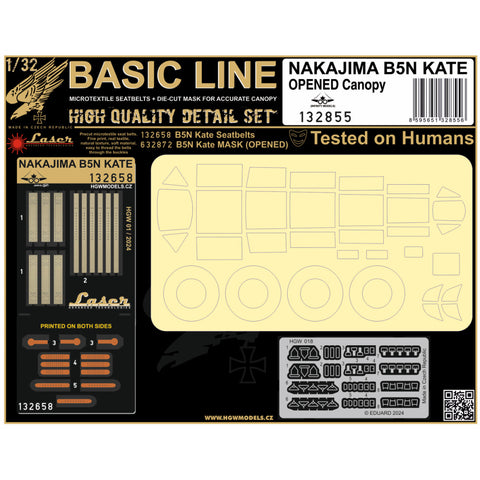 HGW Models 132855 1/32 NAKAJIMA B5N KATE (OPENED CANOPY) BASIC LINE: seatbelts + masks | Infinity Models