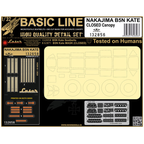 HGW Models 132856 1/32 NAKAJIMA B5N KATE (CLOSED CANOPY) BASIC LINE: seatbelts + masks | Infinity Models