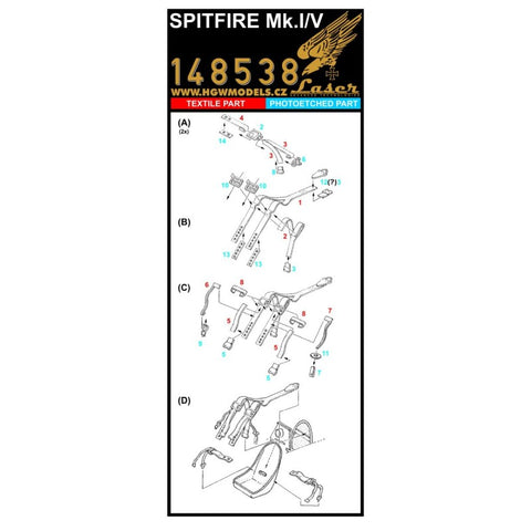 HGW Models 148538 1/48 Spitfire Mk.I/V pre-cut (laser) | Airfix, Tamiya
