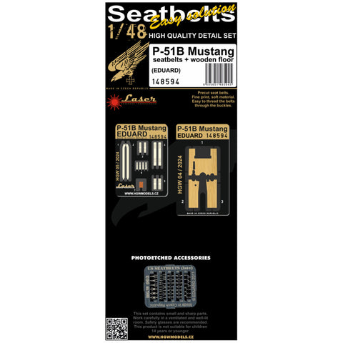 HGW Models 148594 1/48 P-51B Mustang - Seatbelts + Laser Floor pre-cut (laser) | Eduard