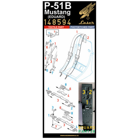 HGW Models 148594 1/48 P-51B Mustang - Seatbelts + Laser Floor pre-cut (laser) | Eduard