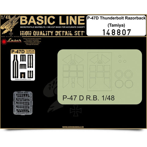 HGW Models 148807 1/48 P-47D Thunderbolt Razorback BASIC LINE: seatbelts + masks | Tamiya
