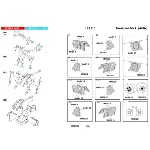 HGW Models 148810 1/48 Hawker Hurricane BASIC LINE: seatbelts + masks | Airfix