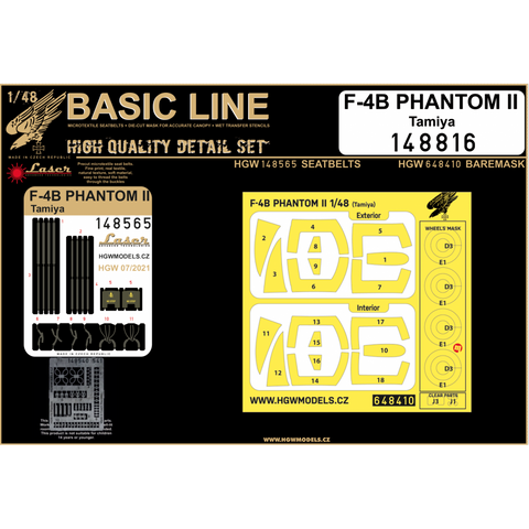 HGW Models 148816 1/48 F-4B PHANTOM II BASIC LINE: seatbelts + masks | Tamiya