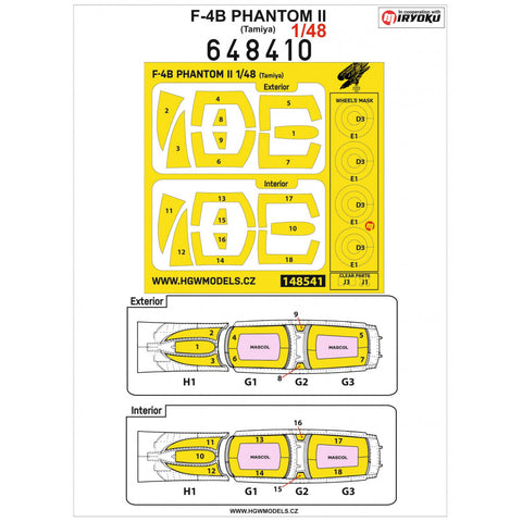 HGW Models 148816 1/48 F-4B PHANTOM II BASIC LINE: seatbelts + masks | Tamiya