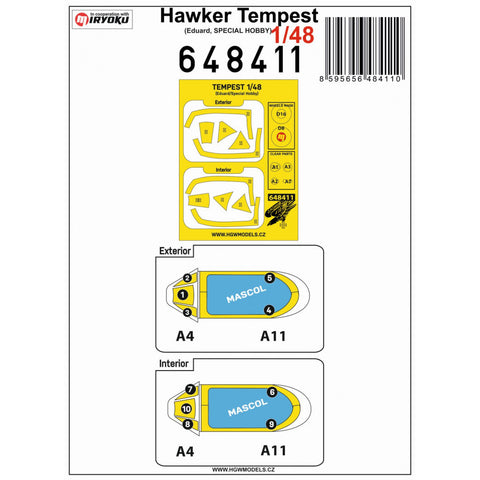 HGW Models 148817 1/48 Hawker Tempest BASIC LINE: seatbelts + masks | Eduard, Special Hobby