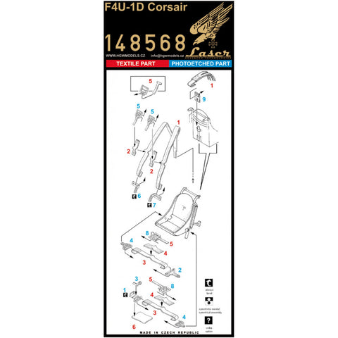 HGW Models 148820 1/48 F4U-1D BASIC LINE: seatbelts + masks | Tamiya