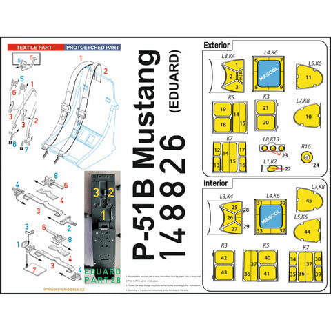 HGW Models 148826 1/48 P-51B Mustang BASIC LINE: seatbelts + masks | Eduard