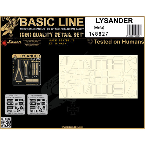 HGW Models 148827 1/48 Lysander BASIC LINE: seatbelts + masks | Airfix