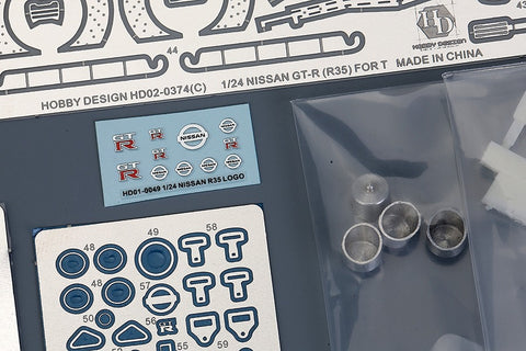 Hobby Design HD02-0374 1/24 Nissan GT-R (R35) Detail-Up Set (for Tamiya) (Photo-etched parts + Metal parts + Resin + Metal logo)