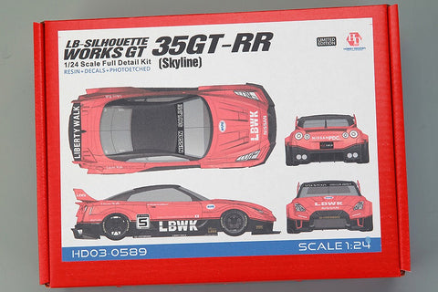 Hobby Design HD03-0589 1/24 LB-Silhouette Works GT 35GT-RR (Skyline) Transkit (Resin + Photo-etched parts + Decals + Metal wheels + Metal parts + Metal logo)