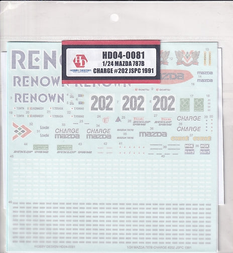 Hobby Design HD04-0081 1/24 Mazda 787B Charge #202 JSPC 1991 Decals