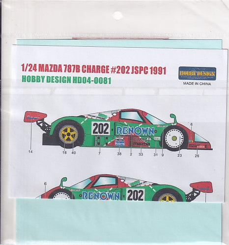 Hobby Design HD04-0081 1/24 Mazda 787B Charge #202 JSPC 1991 Decals