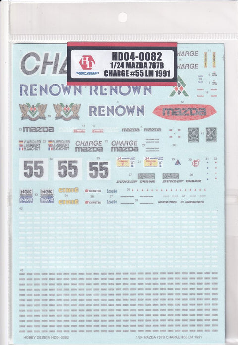 Hobby Design HD04-0082 1/24 Mazda 787B Charge #55 1991 Le Mans Decals