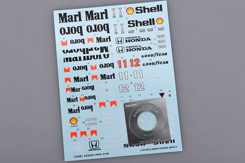 Hobby Design HD04-0108 1/20 McLaren Honda MP4/4 Decals (for Tamiya) (Decals + Photo-etched Parts)